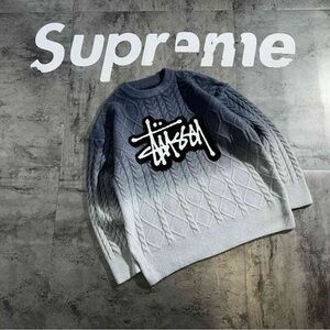 Stussy Ombre Black and Gray Crewneck Sweater
